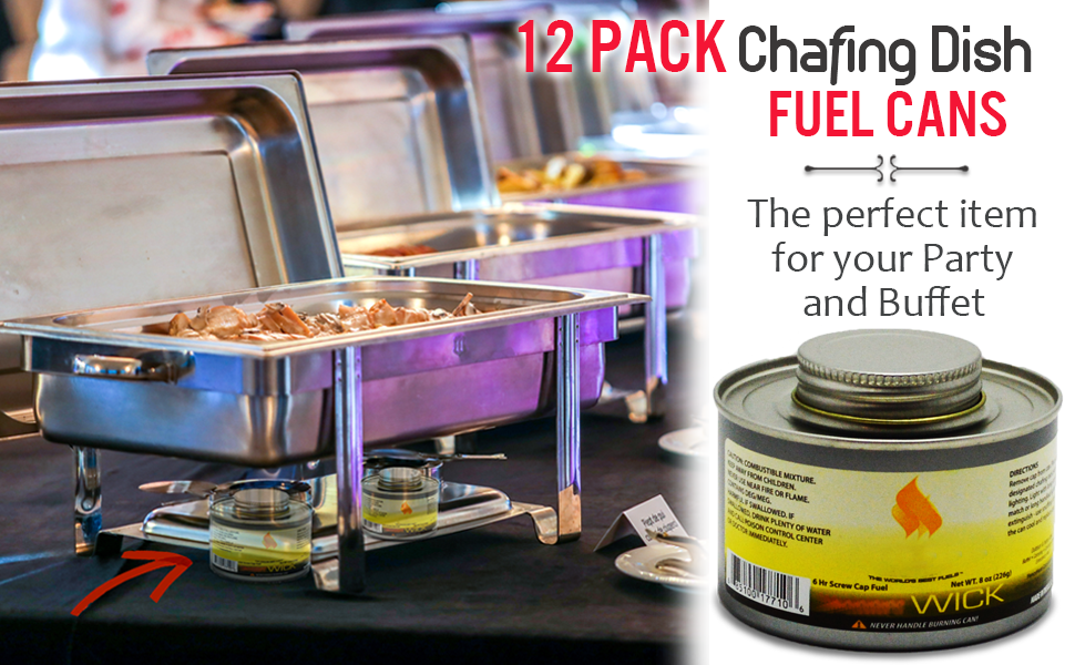 Chafing Dish Fuel Cans Includes 12 Wick Candle Chafing Fuels, Burns for 6 Hours (8