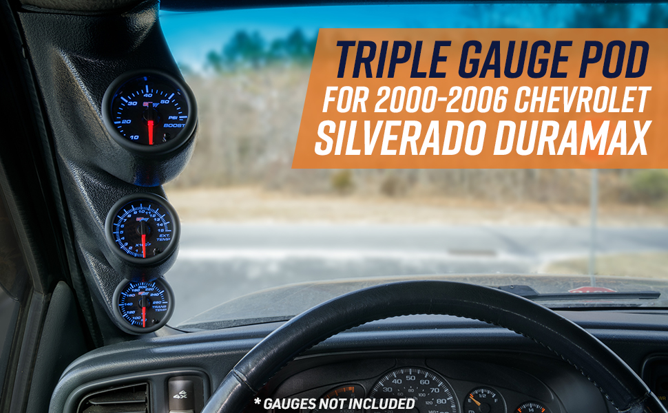 GlowShift Graphite Triple Pillar Gauge Pod Compatible with