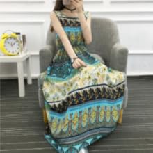 Nibunuichi Style Women's 1/2 Style Floral Print Sleeveless Beautiful Maxi Long Dress