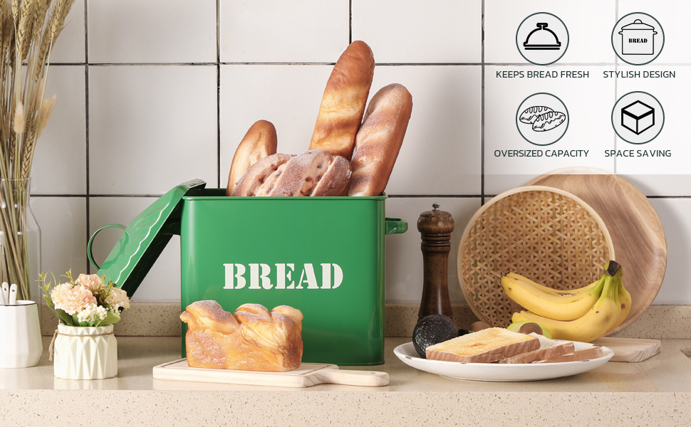 Hyggeism Kitchen Metal Bread Box, Extra Large Bread Bin