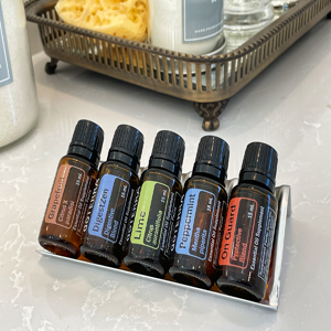 Simply Shelf segment displaying 5 essential oil bottles