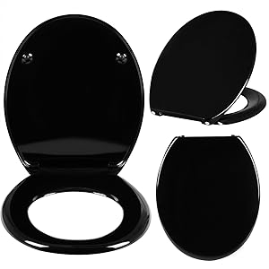 WOLTU Toilet Seats Soft Close Adjustable Hinge Toilet Lid Cover Family Bathroom Black 14 ds