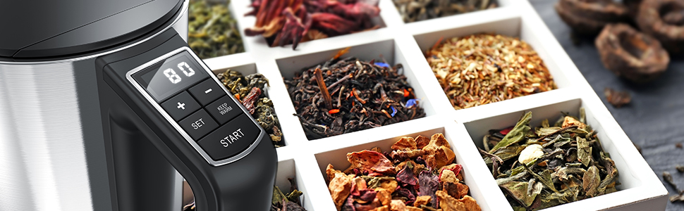 Arendo Edelstahl Wasserkocher elegant 40-100 Grad Doppelwand 1,5 liter Temperaturanzeige Silber