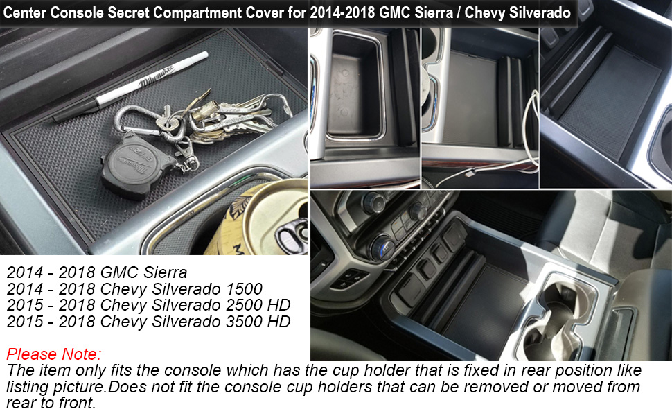 Secret Compartment Cover Center Console for GMC Sierra 1500 2500HD 3500HD Denali Chevy Silverado