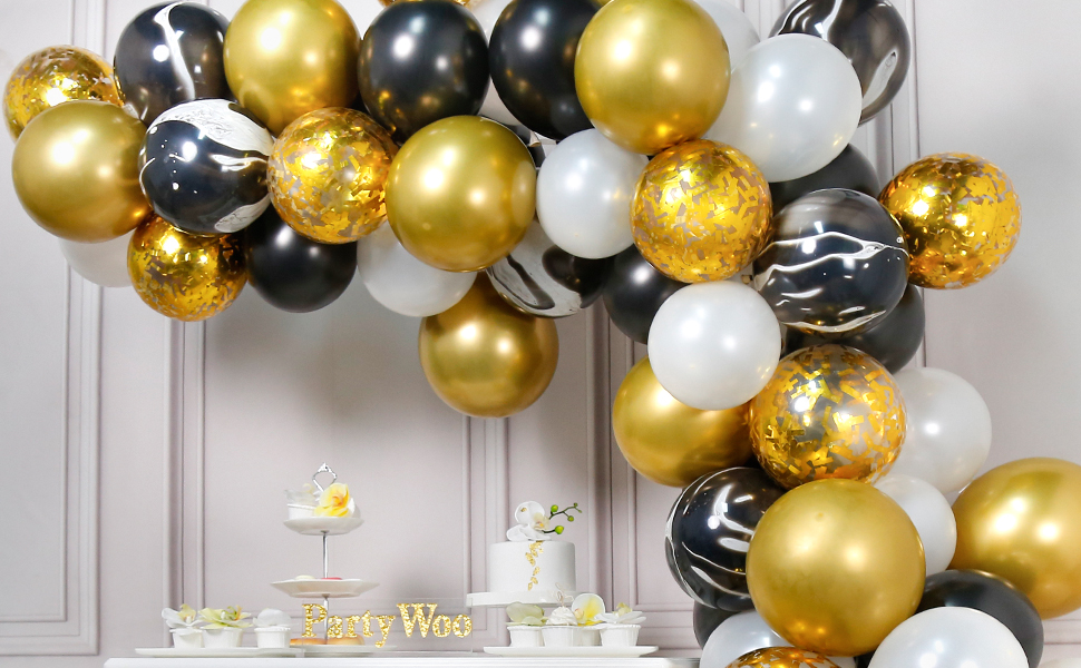 PartyWoo Gold and Black Balloons, 70 pcs Black Balloons