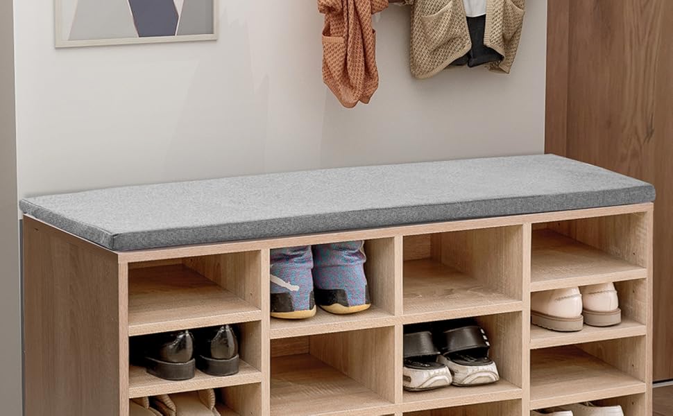 Leisure Zone Wooden Shoe Bench Storage, Natural Wood Shoe Rack