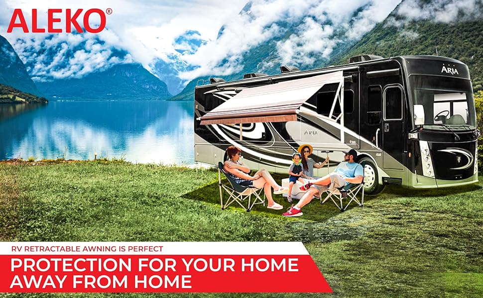 ALEKO RVAWM13X8BLK11 Motorized Retractable RV or Home Awning 3.9 x 2.4
