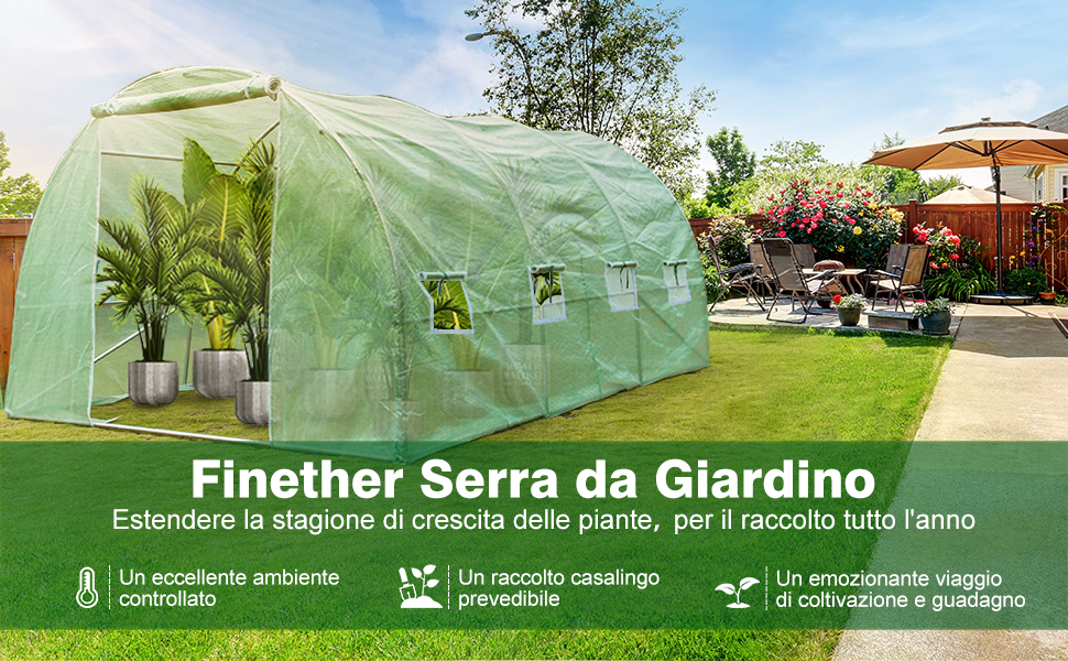 Finether Serra Giardino Tunnel Con 6 Mesh Vents Copertura In Polietilene Serra Di Giardino Per Dentro Fuori Piante Erba E Fiori Portatile 300cm X