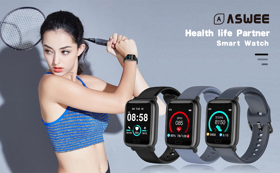 ASWEE Smart Watch, Fitness Tracker with Heart Rate Blood Pressure Monitor, Waterproof Watch with