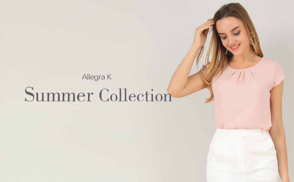 Allegra K Women's Pleated Front Button Closure Sleeve Office Business Blouse Tops