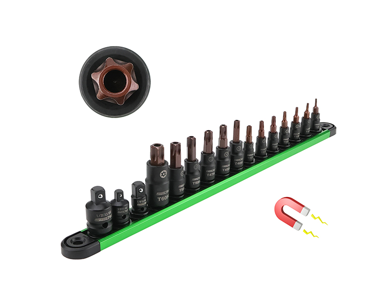 Taarページ 16-Piece Tamper Proof Torx Star Bit Socket Set – T8-T60, 1/4