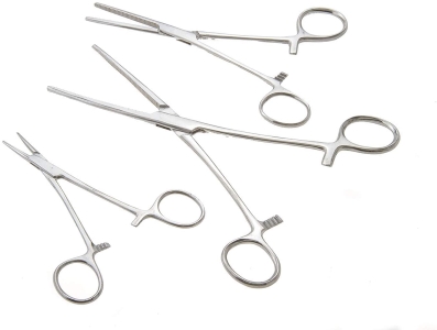 6-Piece Hemostat Forceps Set - Stainless Steel Straight & Curved Clamps, 6 Piece Multi-Purpose Locking Forceps for Fishing, Crafts, Medical, and Hobby Use (8", 6.25" and 5")