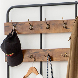 Großer Garderobenständer, Kleiderständer Mit Schuhregal, Garderobe Mit 12 Haken Und Sitzfläche, Sitzbank, Viel Stauraum, Für Flur, Schlafzimmer, Industriesti, 100 X 35,5 X 182 Cm, HOOBRO EBF05MT01 14 EBF05MT01