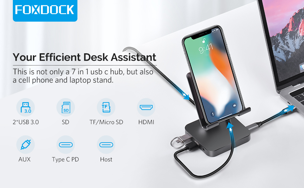 USB C Hub Stand, 7 in 1 USB C Multiport Adapter with 4K