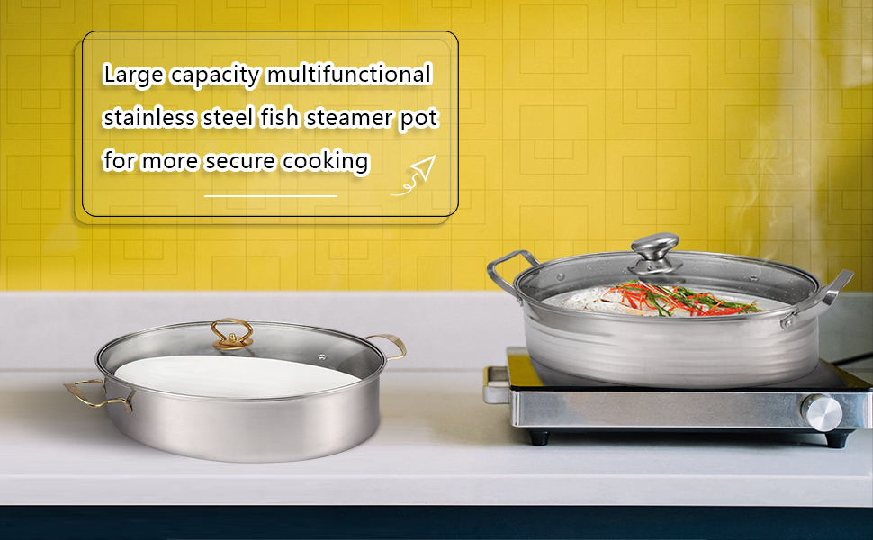 Premium Heavy Duty Stainless Steel Oval Fish Steamer Pot Set Wiht 8 Quart Cooking