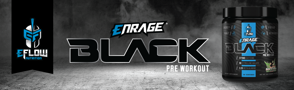 EFlow Nutrition Enrage Black High Simulant Pre Workout Supplement - Preworkout Powder to Boost Energy, Pumps and Strength - 4 Γεύσεις (30 Σερβιέτες) (Sour Mango)