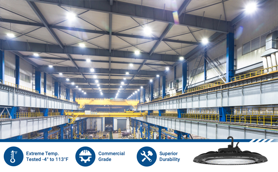 Hyperikon High Bay LED UFO Light, 150W, Slim Commercial Bay Lighting