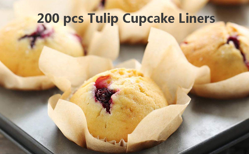200pcs Tulip Cupcake Liners Baking Paper Cups Holders