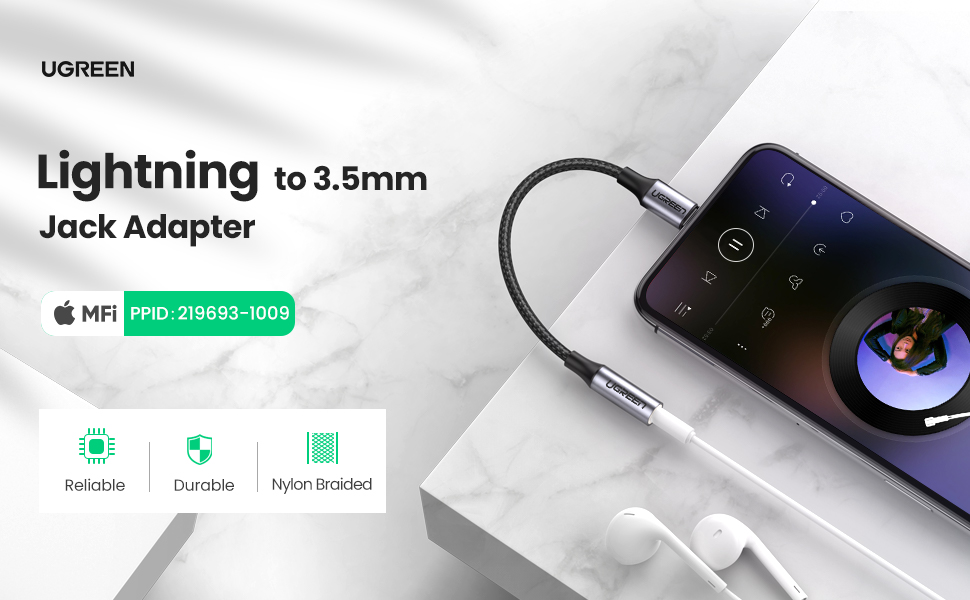 UGREEN Headphones Adapter for Apple,Apple MFi Certified iPhone Lightning to 3.5mm