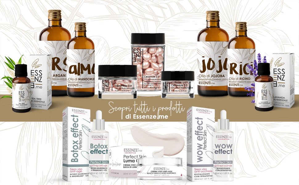 prodotti essenze.me oli essenziali oli corpo crema bava di lumaca siero viso acido ialuronico