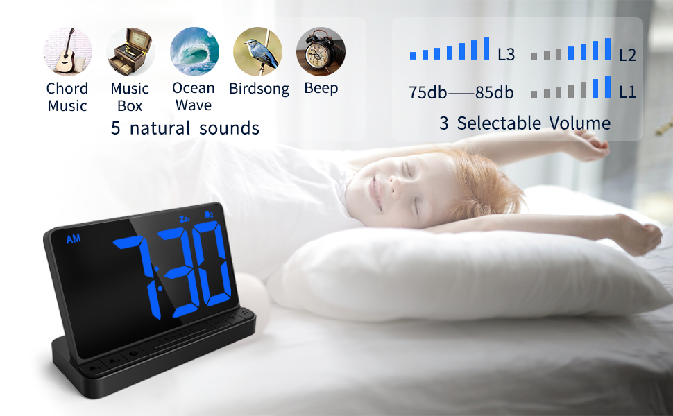 NOKLEAD Digital Alarm Clock Bedside Clock with 5 Optional Alarm