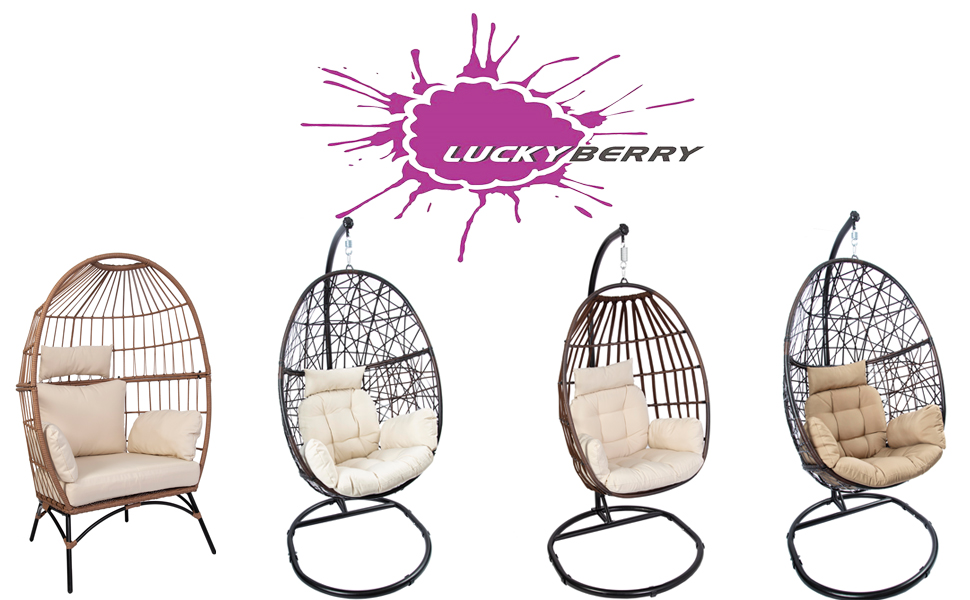 LUCKYBERRY Outdoor Wicker Tear Drop Hanging Egg Chair Color