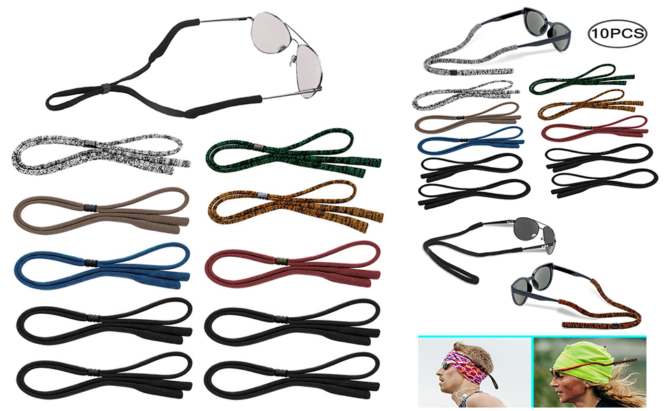 SENHAI 10 Pcs Sunglass Straps for Men, Women & Kids, Adjustable Eyewear