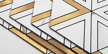 Soulscrafts Peel and Stick Tile Backsplash PVC White Marble Stone with Stainless Steel Triangle Tile