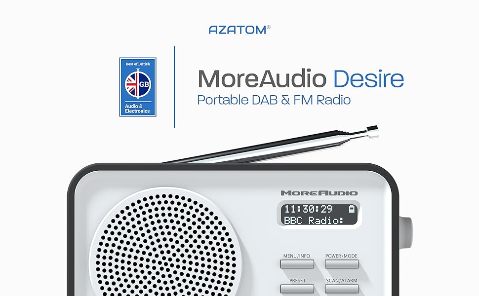 AZATOM Desire DAB+ DAB & FM Digital Radio Dual Alarms Clock Portable AUX Headphone