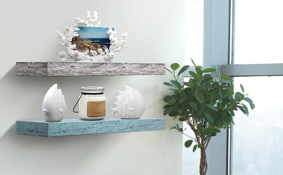 Sorbus Floating Shelf Set Rustic Engineered Wood Coastal Beach Style