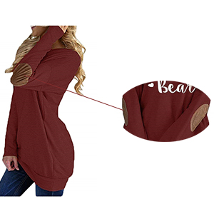 mama bear shirts for women casual long sleeve tunic tops solid color shirts round neck blouse 