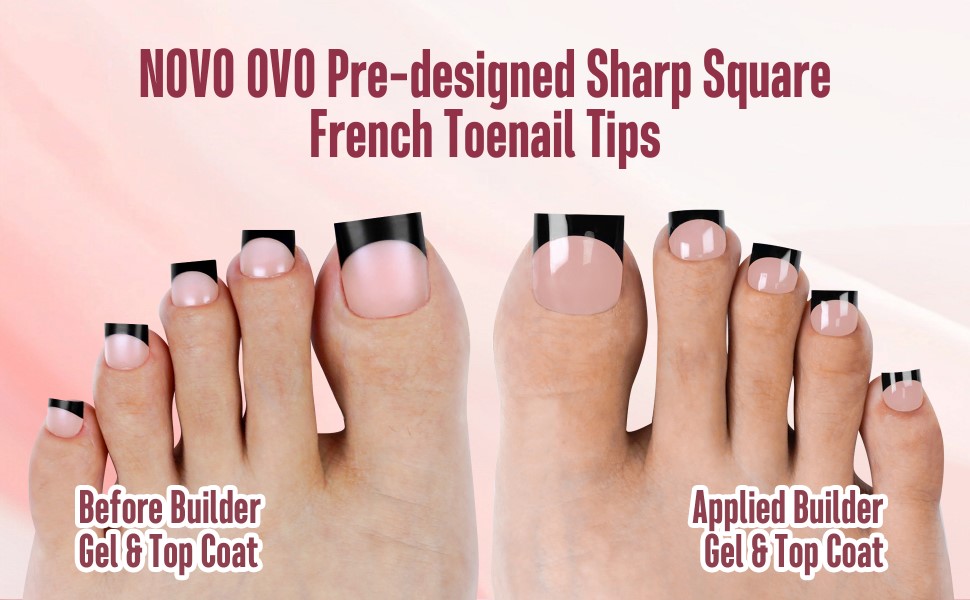 NOVO OVO Pre-designed sharp square french toenail tips