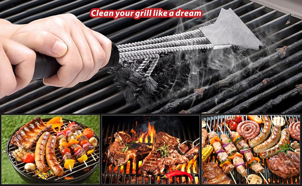 GRILLART Grill Brush and Scraper with Deluxe Handle, Safe