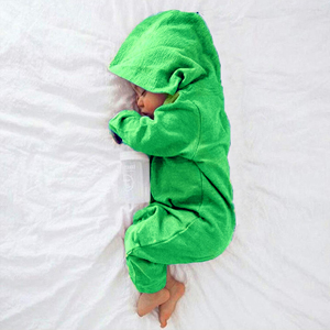 Newborn Baby Boys Girls Romper Toddler One Piece Solid Color Outfits Long Sleeve Hoodie Playsuit
