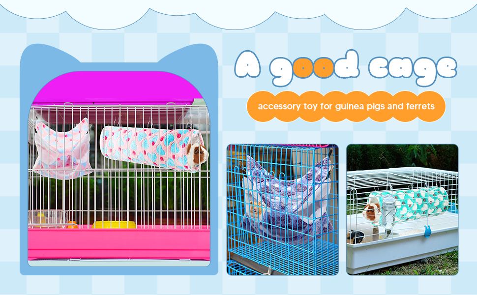 Sweetude 6 Pcs Rat Hammock Set Ferret Hanging Tunnel 3 Tier Guinea Pig Hammocks Hideout Soft Chinchilla Bed for Cage Accessories Hide,Play and Sleep(Cute,Heart) 18 B0C3CYCCZS 6
