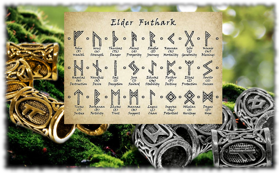 elder futhark symbols runes antique gold silver beads