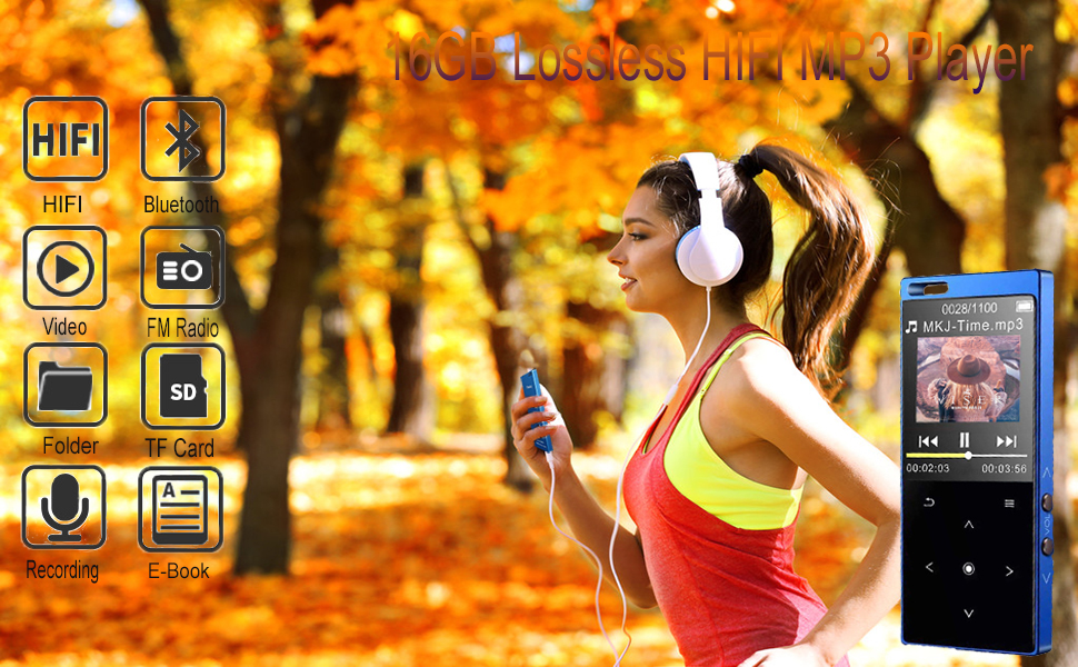 Portable Bluetooth MP3 Player 32GB,Lossless HiFi Music Players with