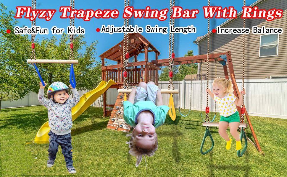 Flyzy Trapeze Swing bar with Rings Trapeze bar for Tree