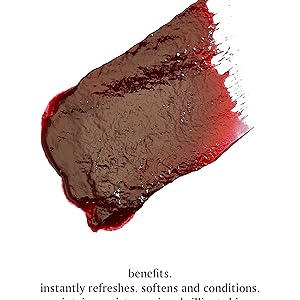 Swatch of evo hair color product in a rich, glossy shade with text highlighting its benefits.
