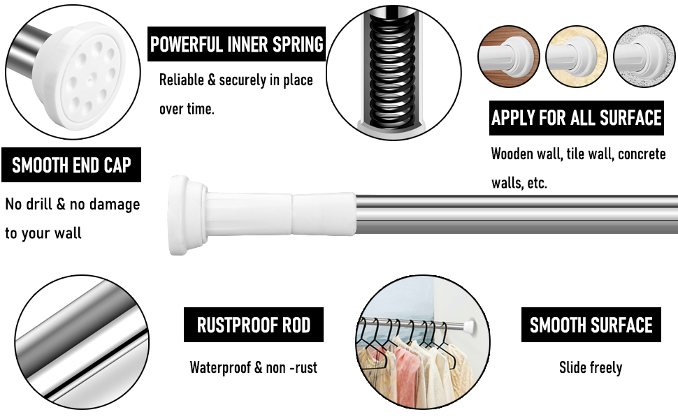 WOWTOY Stainless Steel Extendable Shower Curtain Tension Rod with no
