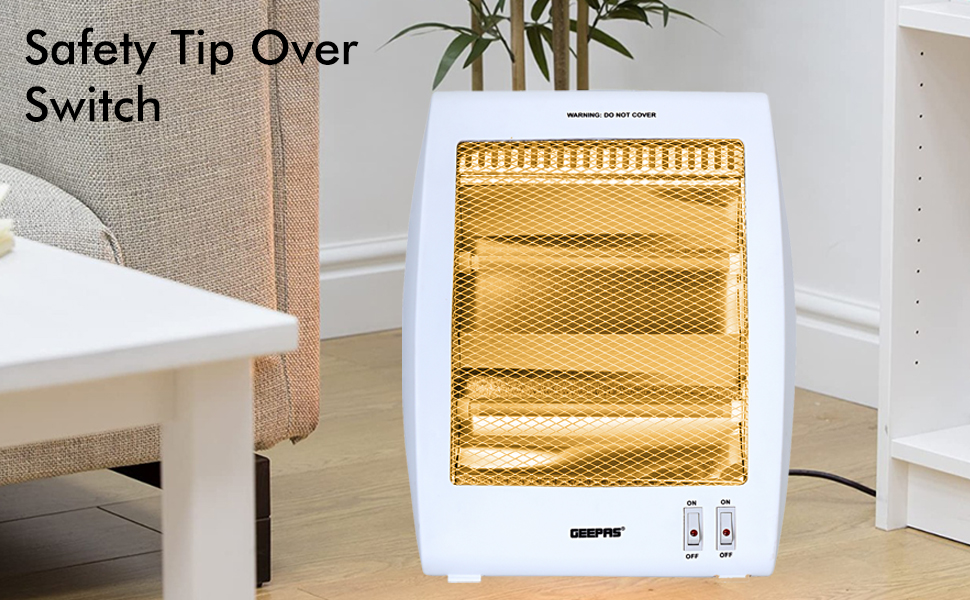 GEEPAS Quartz Halogen Heater Portable Upright Electric Heater with 2
