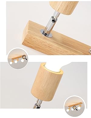 ３灯　天井照明 LEDスポットライト コンセント式　スポットライトライト　E26口金 照明器具 LED対応 調光対応 照射角度調節可能　ライティング照明 木製 モダン 木柄