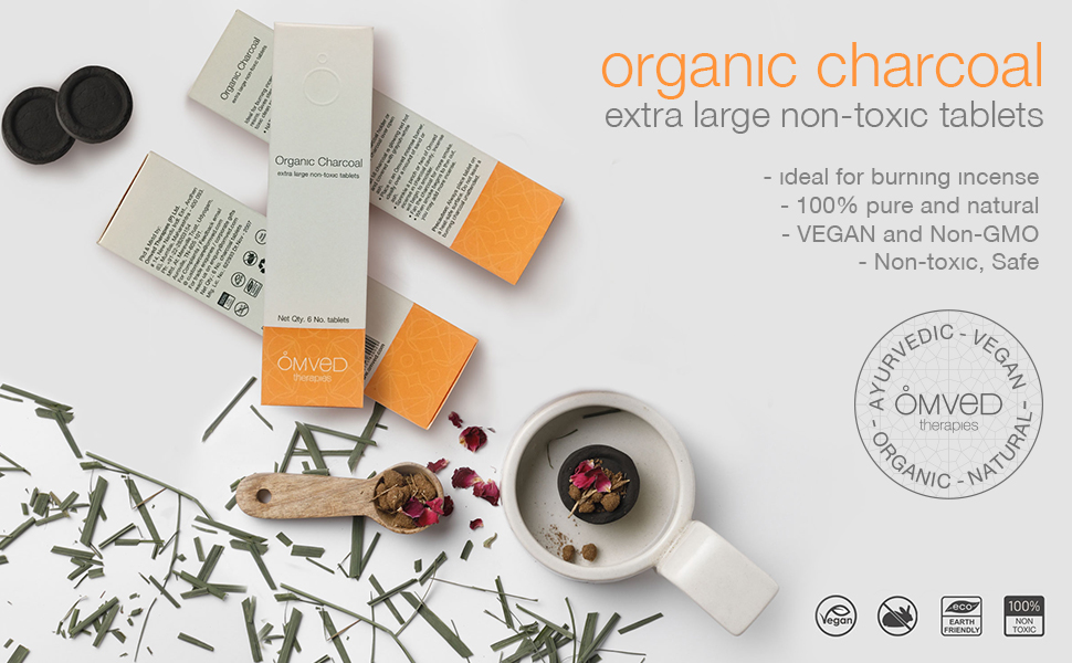 Omved Organic Charcoal Tablets for Burning Dhoop, Multipurpose Use (18