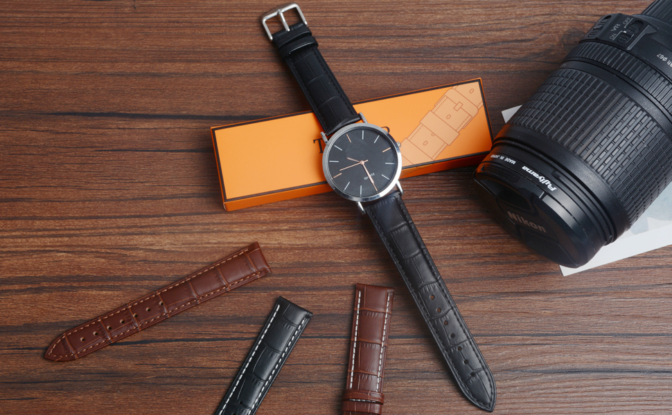 TStrap Leather Watch Bands 20mm Black Calfskin Watch