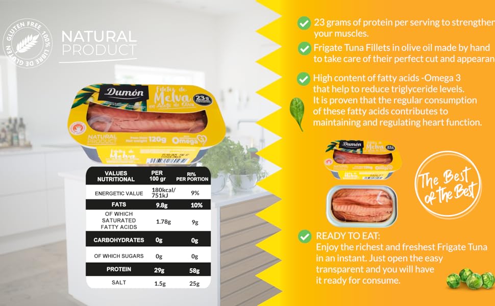 DUMON 12 Units. Tinned Frigate Tuna Fillets in Olive Oil. 120g per