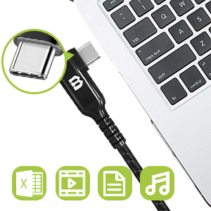 BrexLink Right Angle Cable 6.6ft usb c to usb c 90 Degree Fast Charge Type C to Type C Cable 
