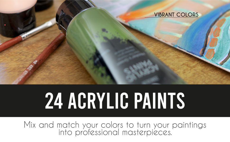 Zenacolor Set of 24 Acrylic Paints, 24 x 120 ml Tubes, 24 Colours Paint