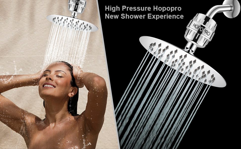 HOPOPRO 8 Inch Rain Showerhead High Pressure Fixed Shower Head Metal High Flow Rainfall Shower
