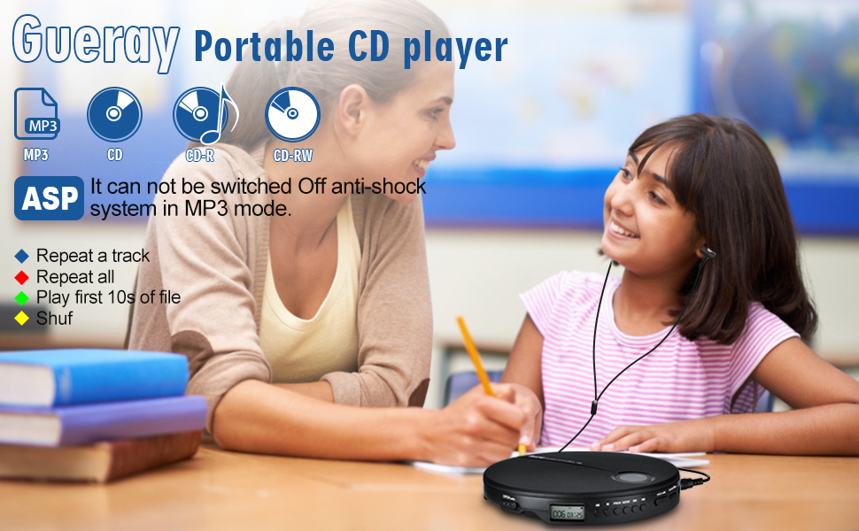 Gueray Portable CD Player Walkman CD Player for Car Small CD Player