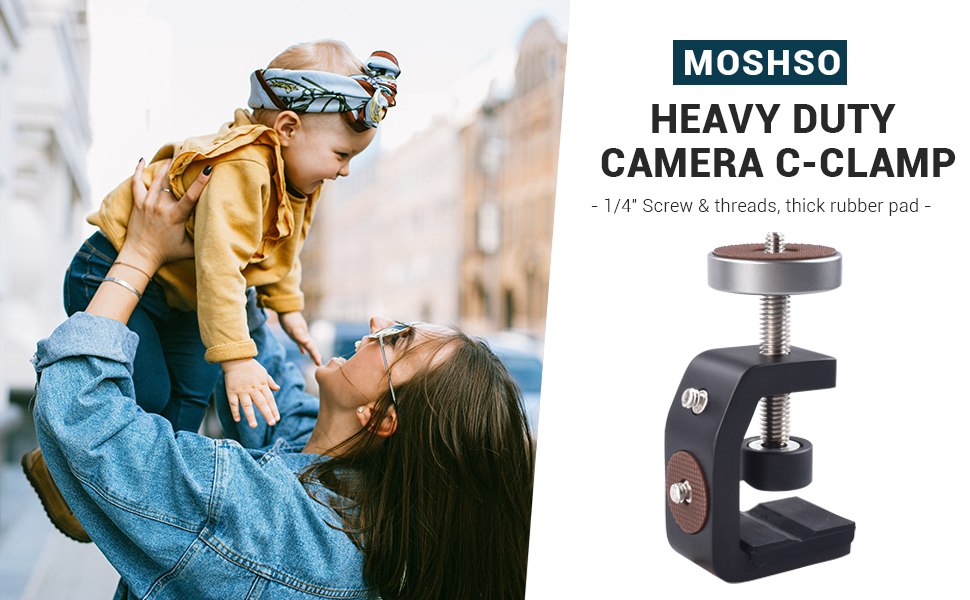 MOSHUSO Heavy Duty C Clamp Camera Clamp Mount with 1/4" Screw for DSLR Camera, Max. 1.3 Inch